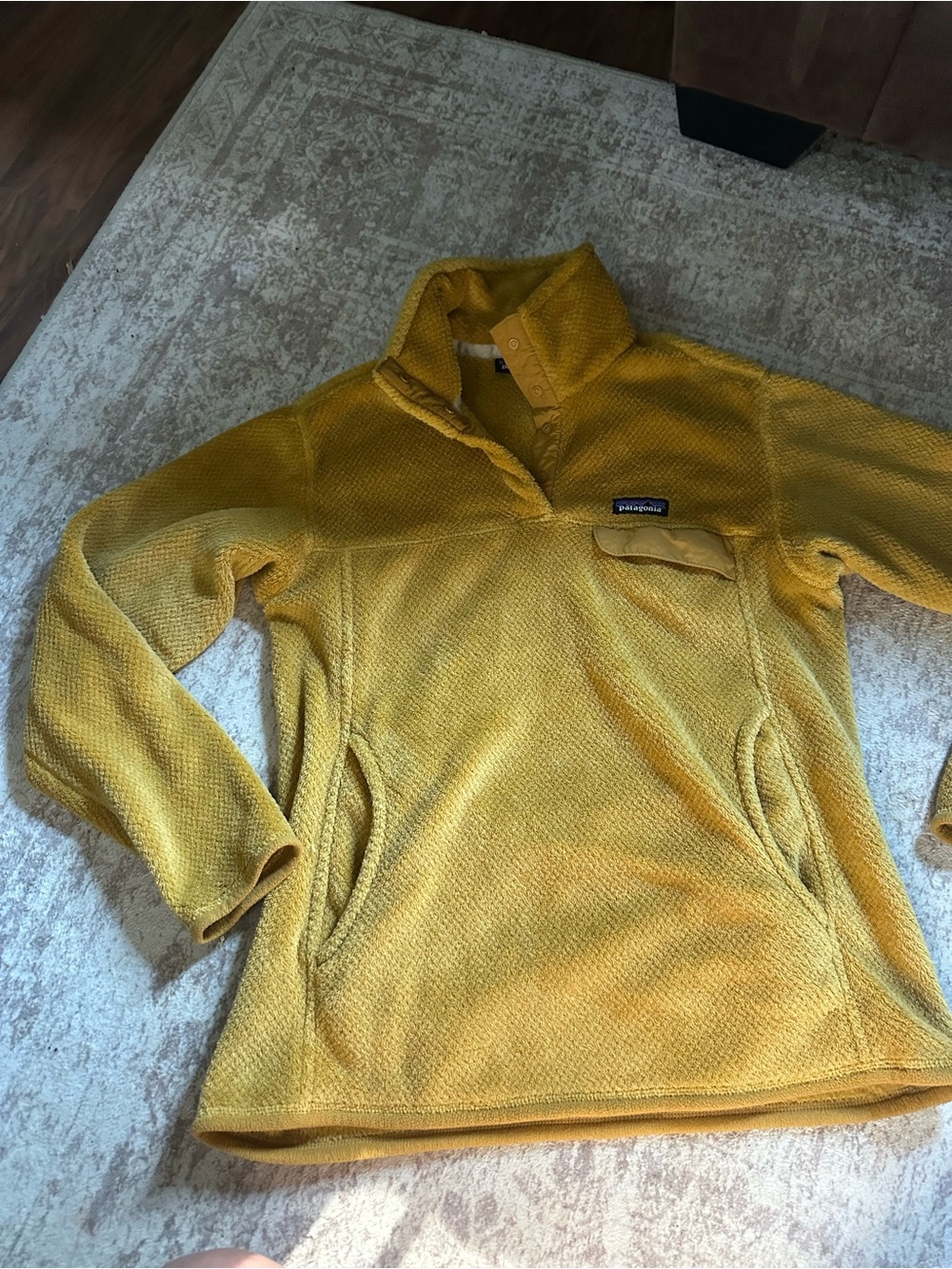Patagonia Los Gatos Snap-T Fleece Pullover Womens Large Gold Mustard 1/4 Snap